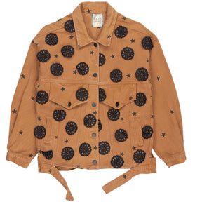 Green Ancestors Tan Brown Black Applique Denim Jacket