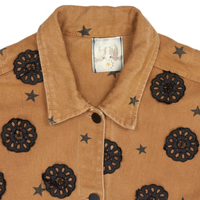 Green Ancestors Tan Brown Black Applique Denim Jacket