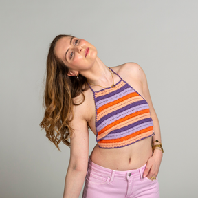 NGOrder Purple Striped Crochet Halter Top