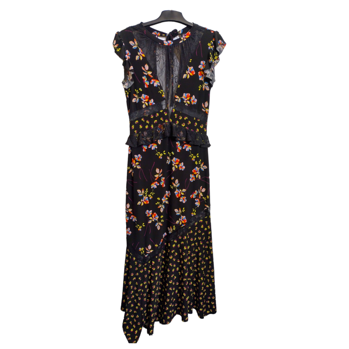 Topshop Black Mixed Floral/Lace Midi Dress