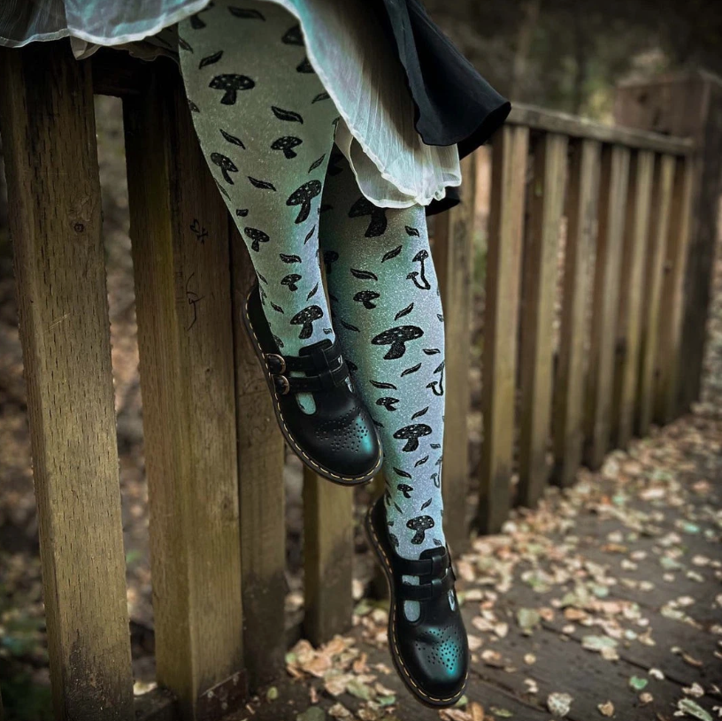 Snag Tights Sage Green Deathcap Mushroom Tights