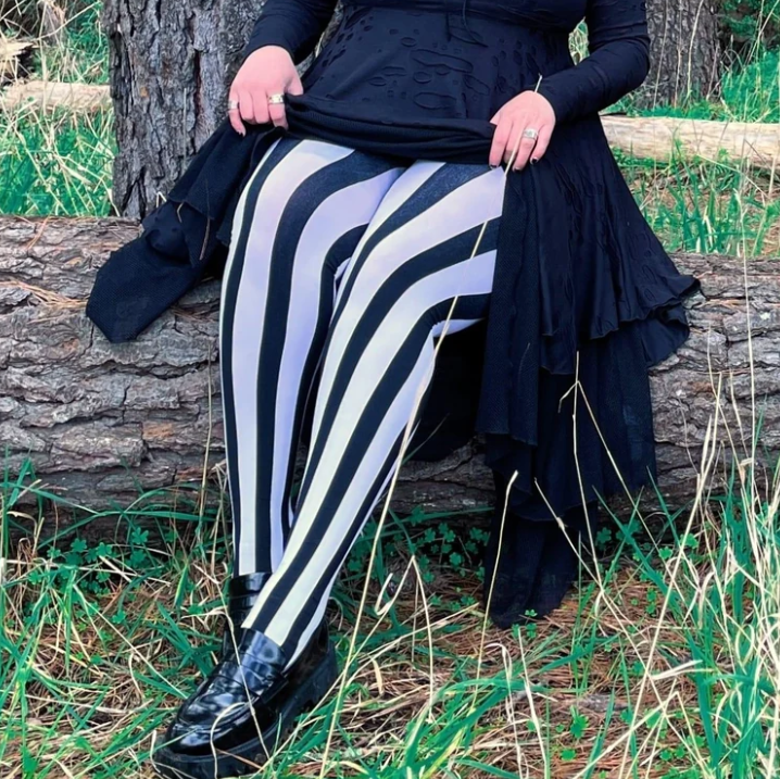 Snag Tights 80 Denier Black & White Striped Tights - Betelgeuse