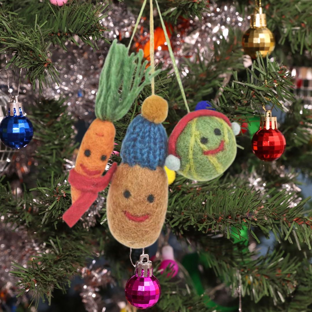 Handmade Felt Winter Veggies Hanging Christmas Decorations - set of 3