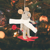 Handmade Felt Decoration - Marcel the Skiing Mouse