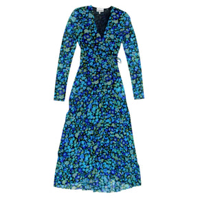 Ganni Blue Floral Wrap Mesh Dress