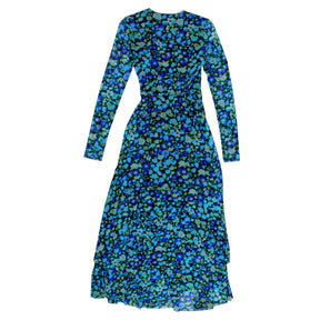 Ganni Blue Floral Wrap Mesh Dress