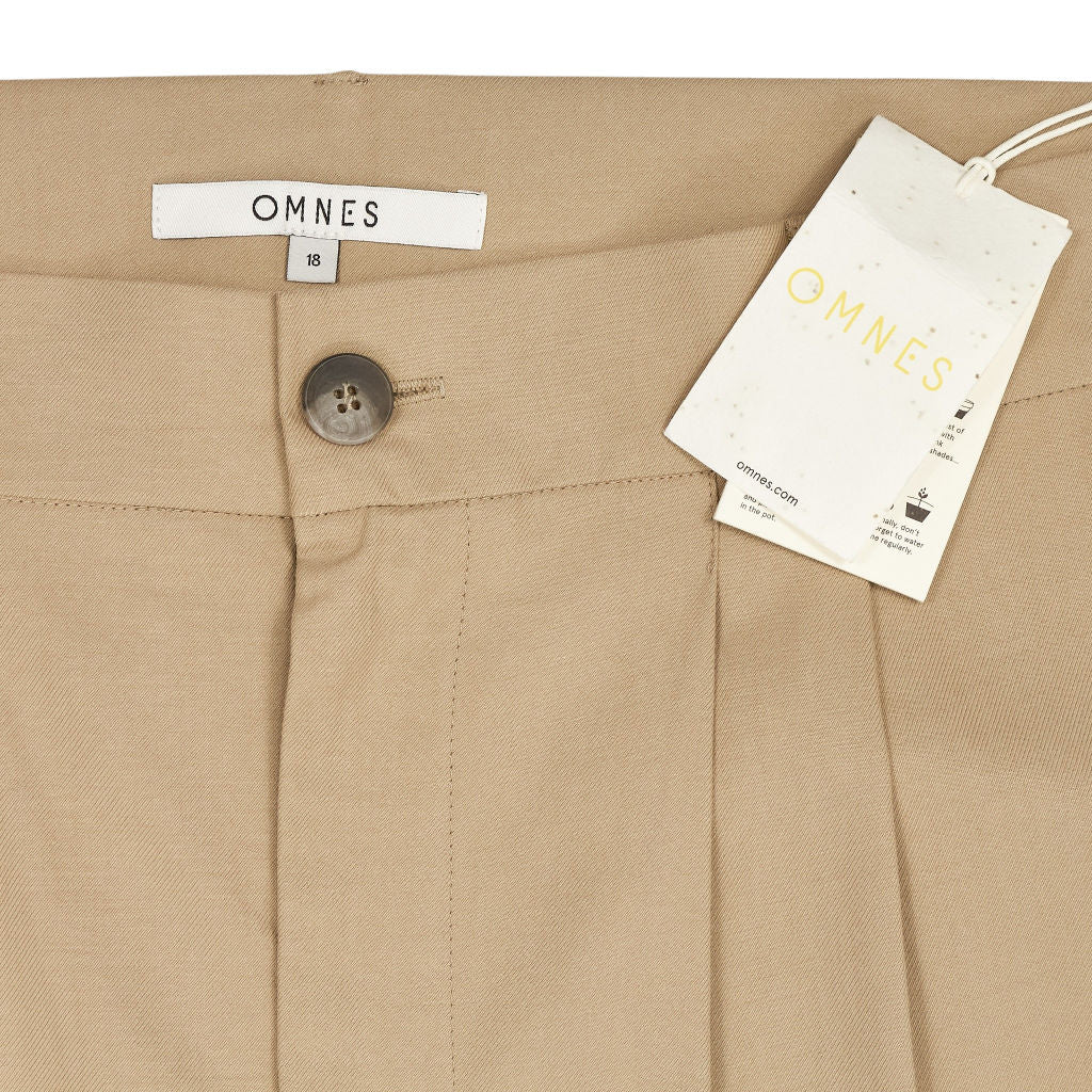 Omnes Beige Chambray Pleated Trousers