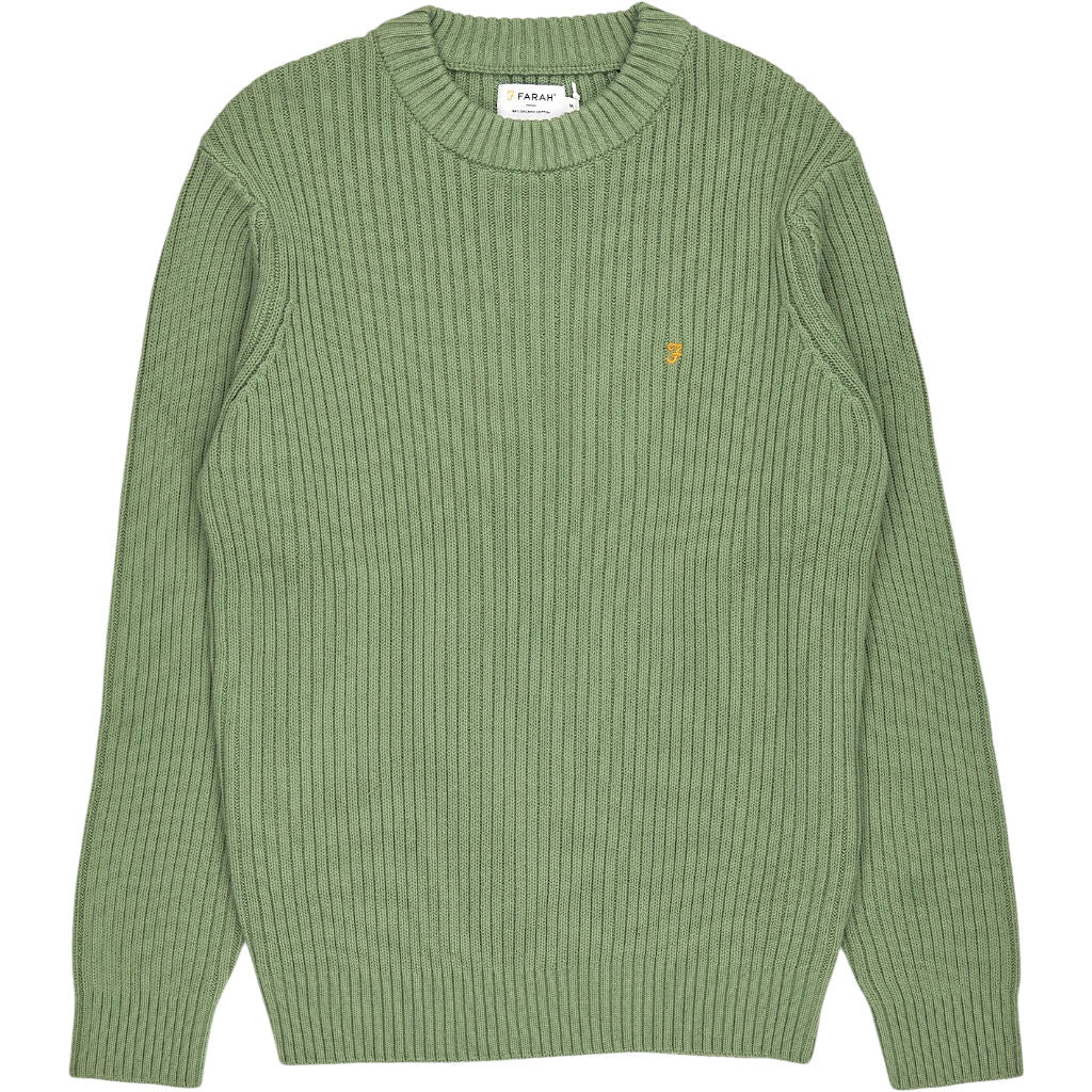Farah Green Halton Cotton Rib Knit Jumper