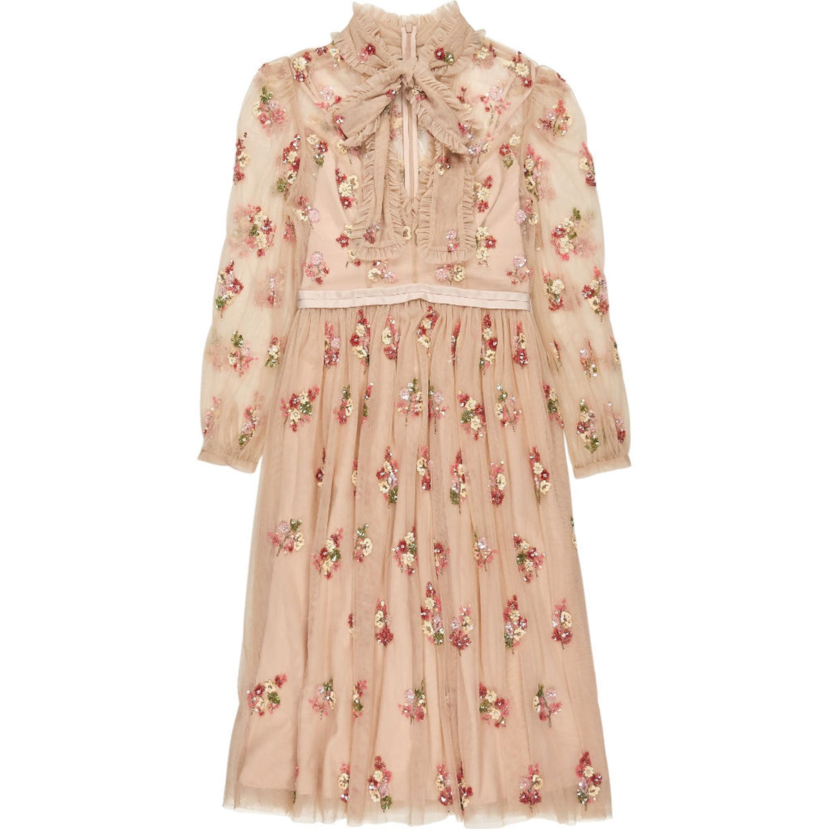 Needle & Thread Beige Floral Embellished Midi Dress