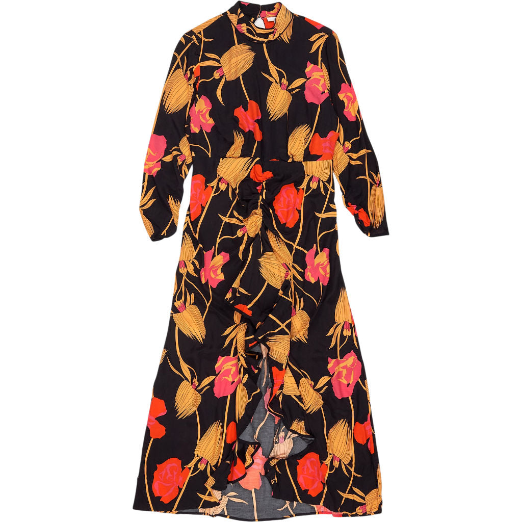 Rixo Black Floral Midi Dress
