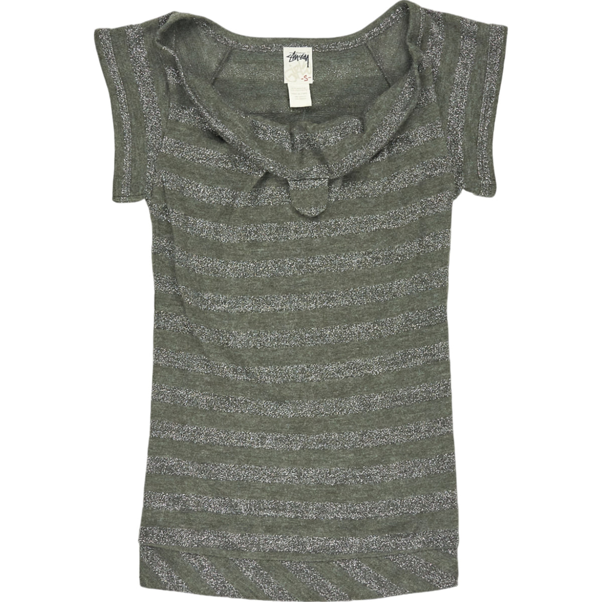 Stussy Girls Grey Metallic Striped T-Shirt