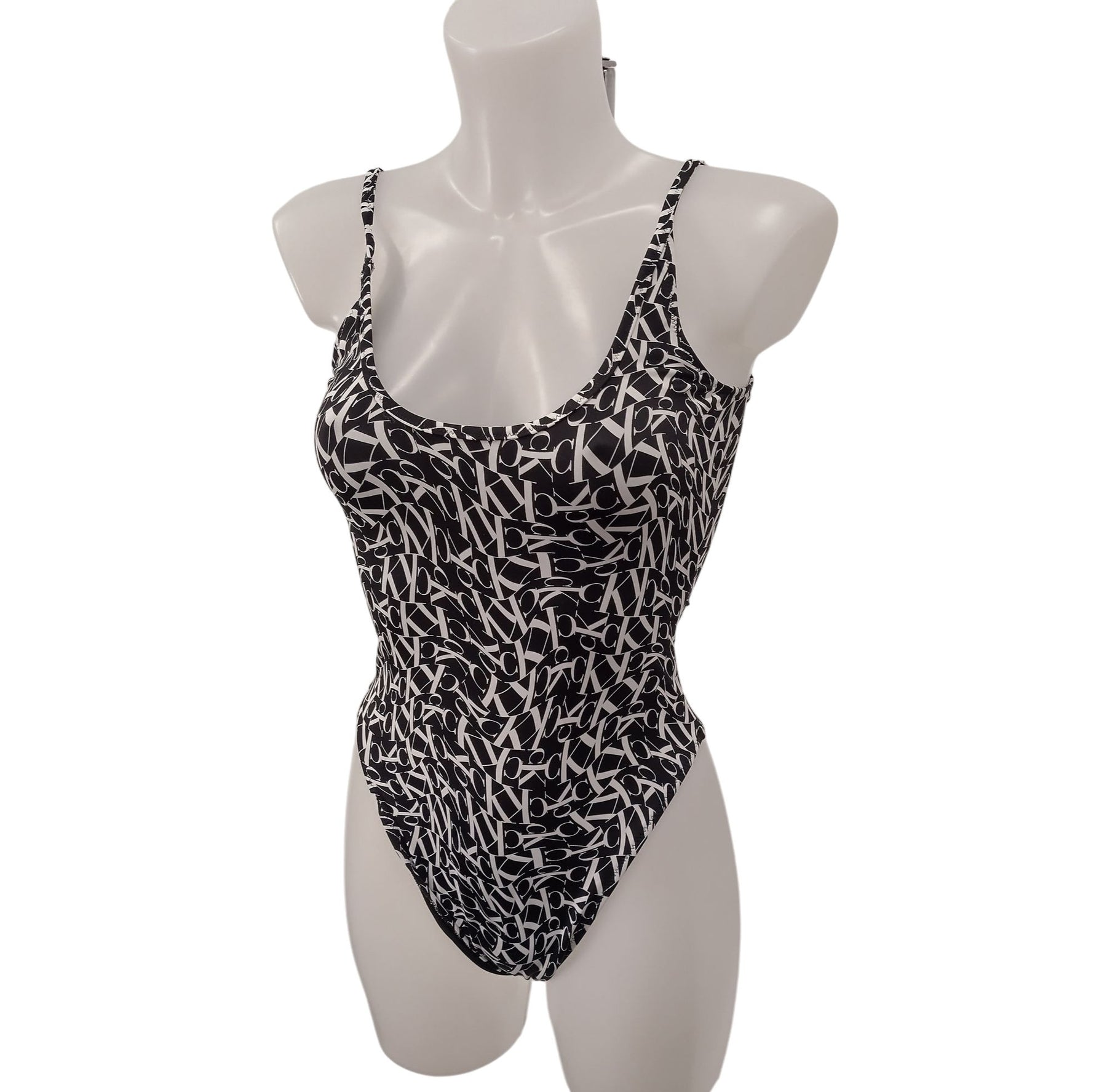 Calvin Klein Black & White Monogram Printed One Piece Swimwear