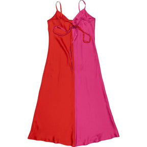 OMNES Pink Red Colourblock Slip Dress