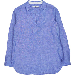 NRBY Blue Linen White Collar Blouse