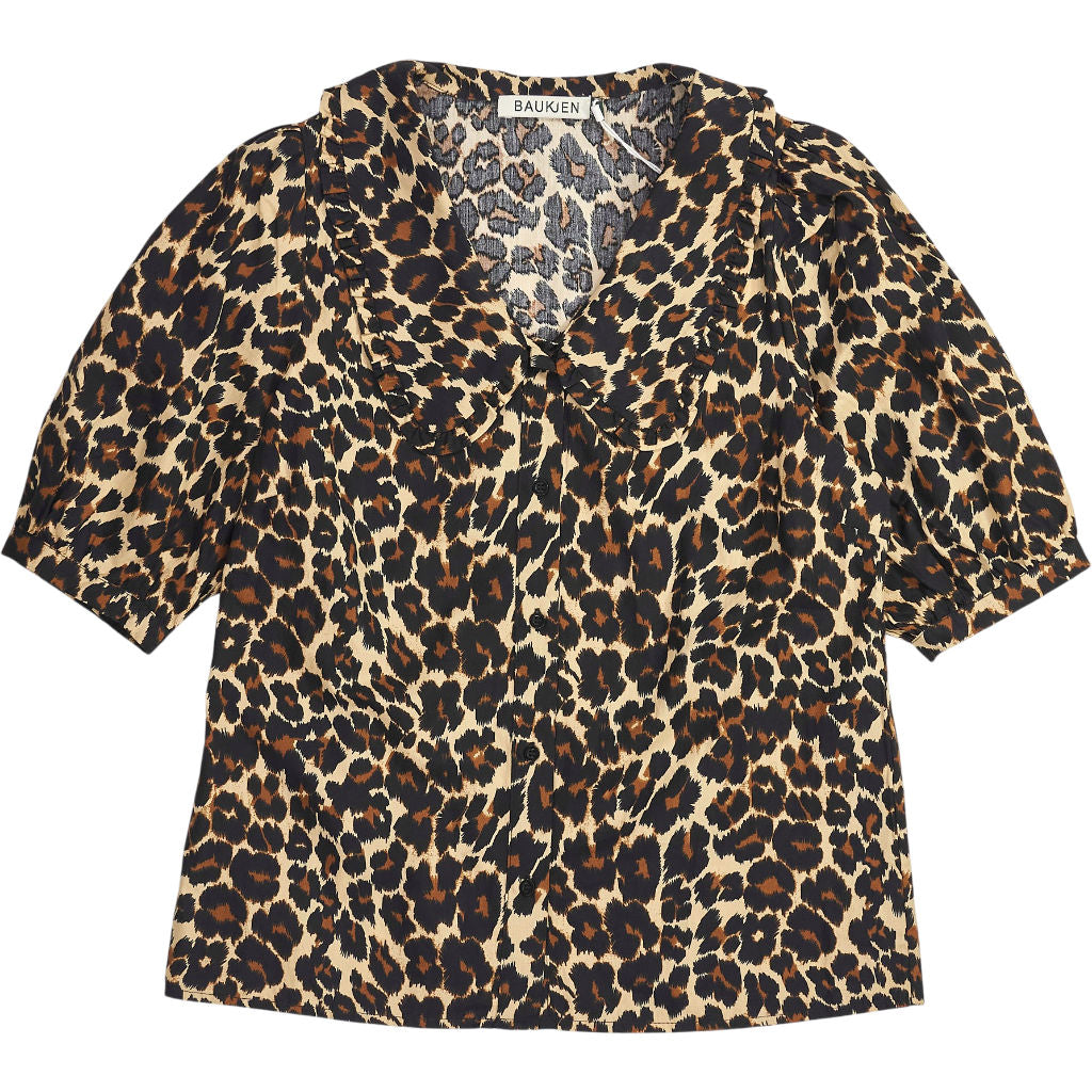 Baukjen Brown Courtney Organic Cotton Leopard Collar Blouse