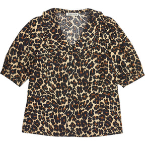 Baukjen Brown Courtney Organic Cotton Leopard Collar Blouse