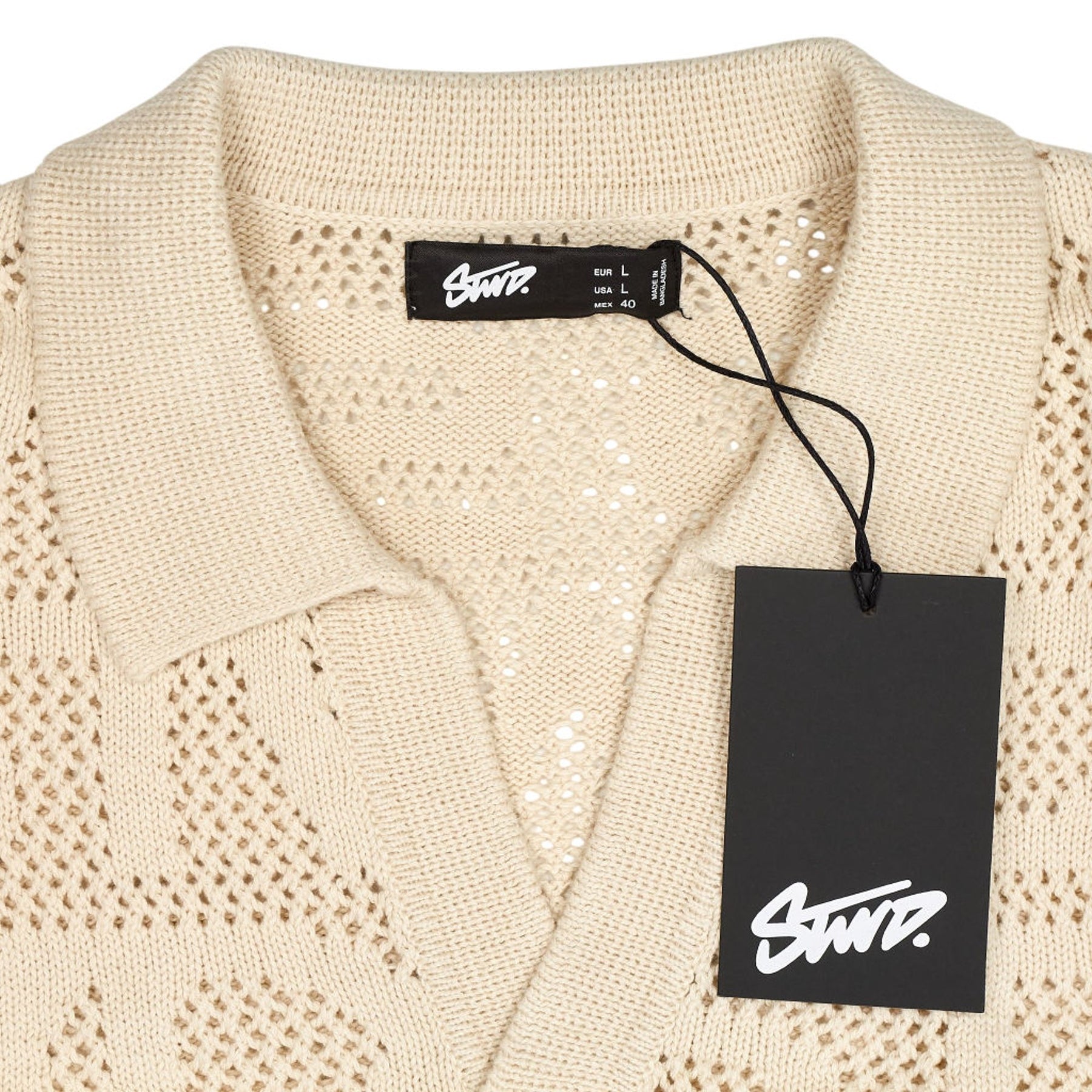 Pull & Bear Cream Knit Polo Shirt