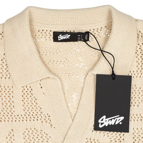 Pull & Bear Cream Knit Polo Shirt