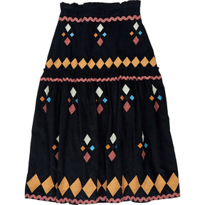 WYSE Black Embroidered Midi Skirt