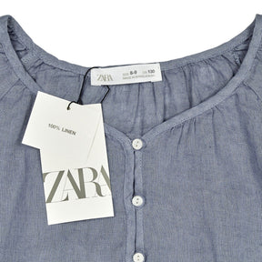 Zara Blue Linen Button-Up Shirt