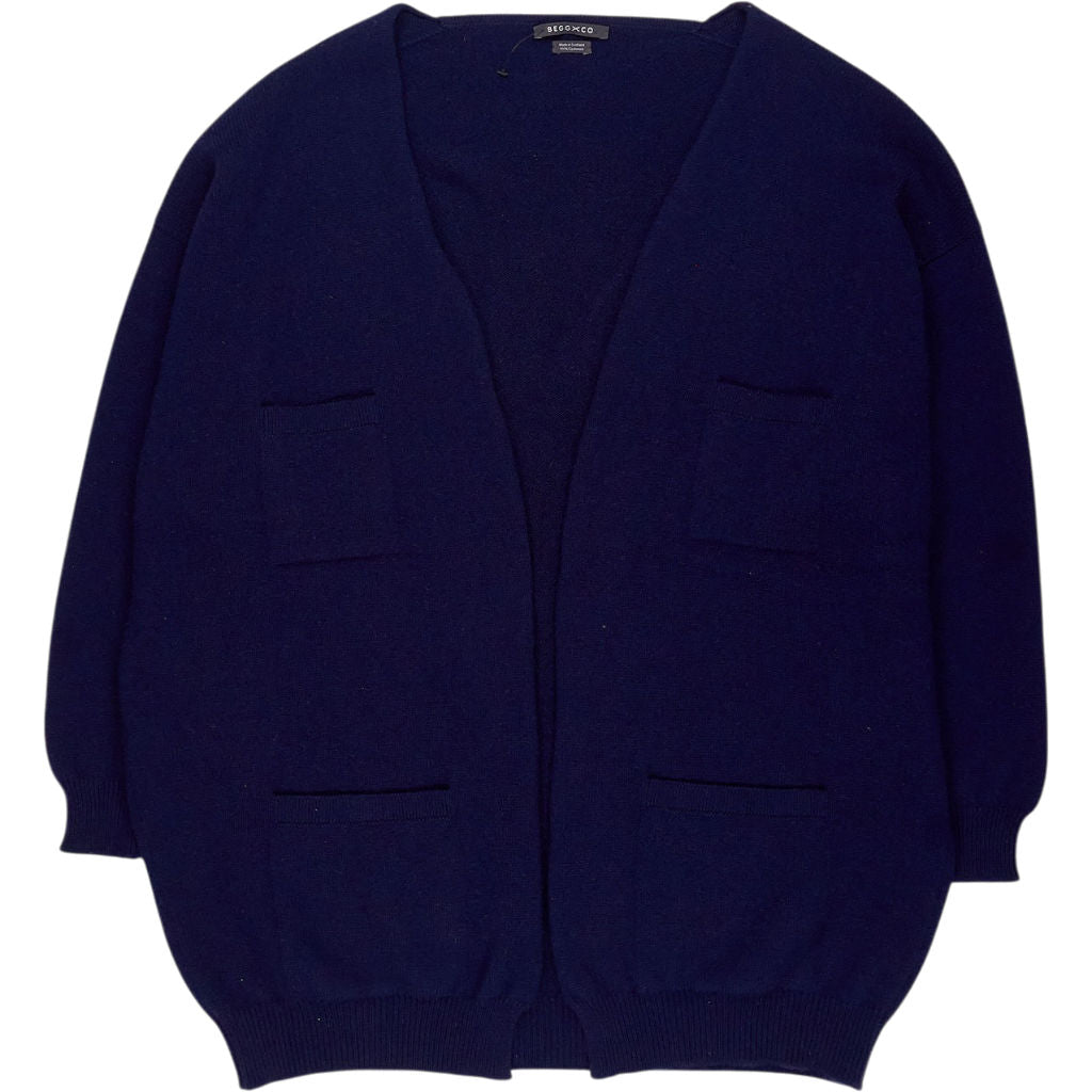 Begg & Co Navy Open Cashmere Cardigan