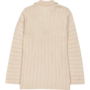 Omnes Beige Ribbed Knit Polo Jumper