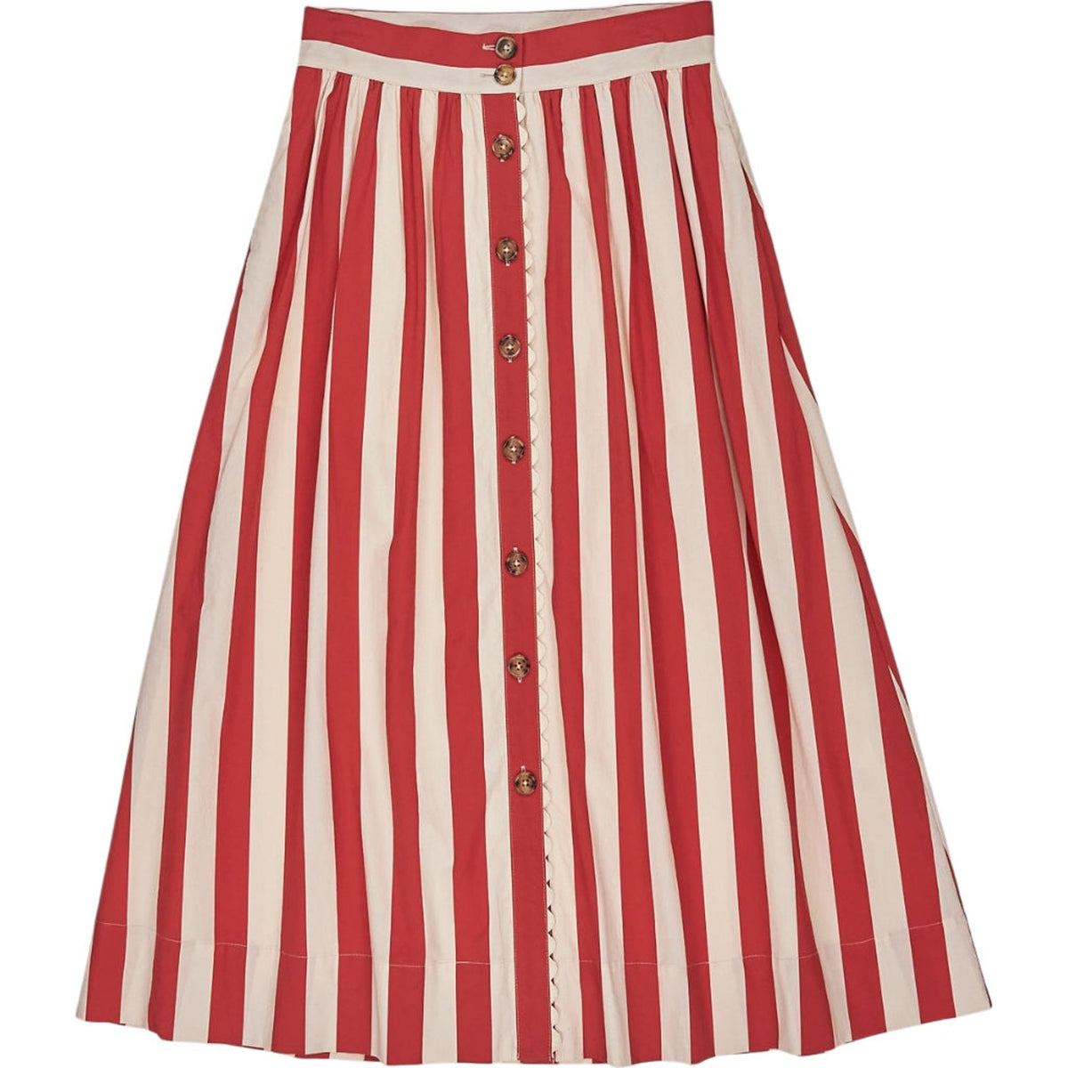 Wyse Red Striped Midi Skirt