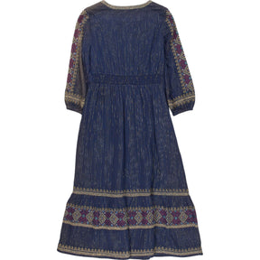 WYSE Blue Lurex Embroidered Midi Dress