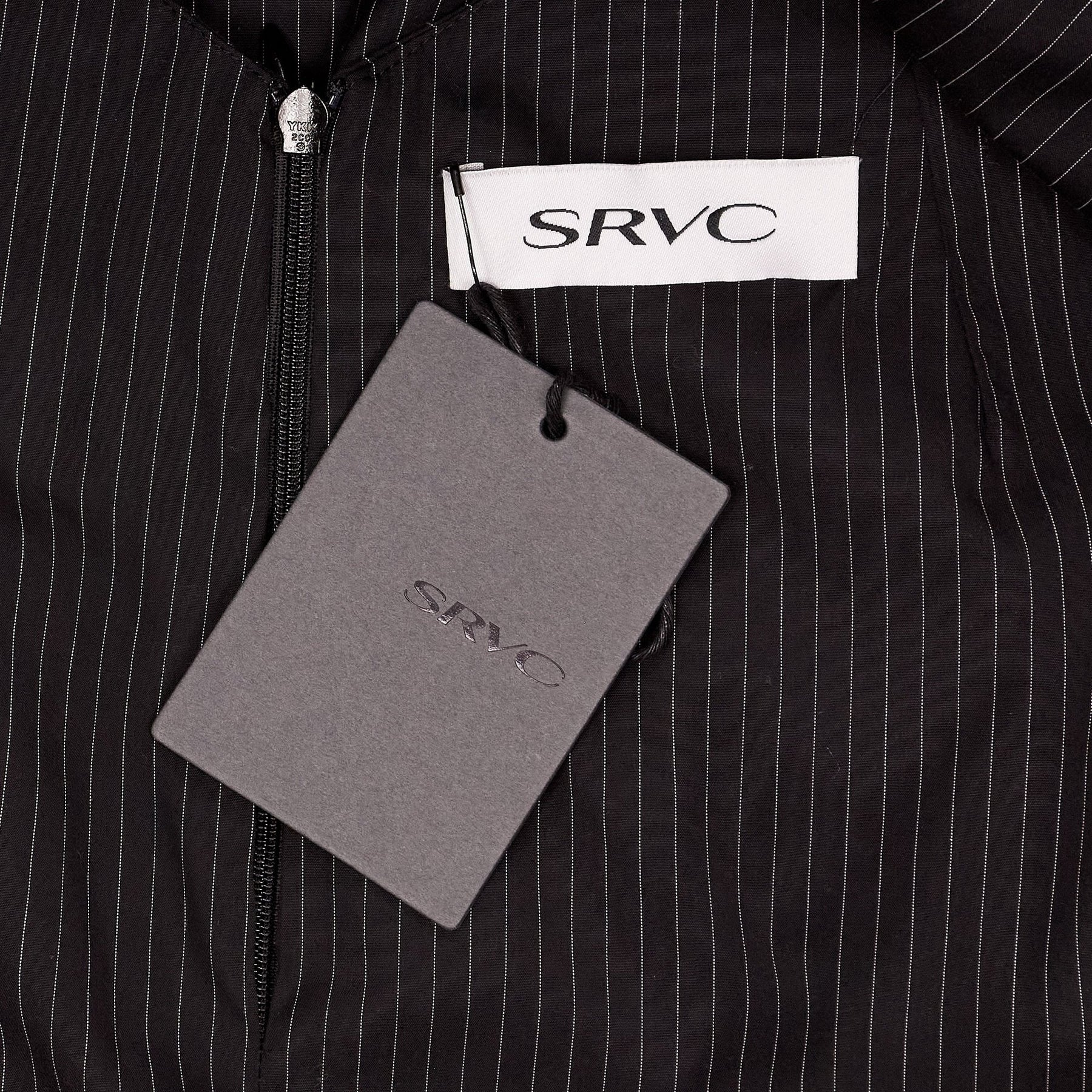 SRVC Black Pinstripe Puffball Dress