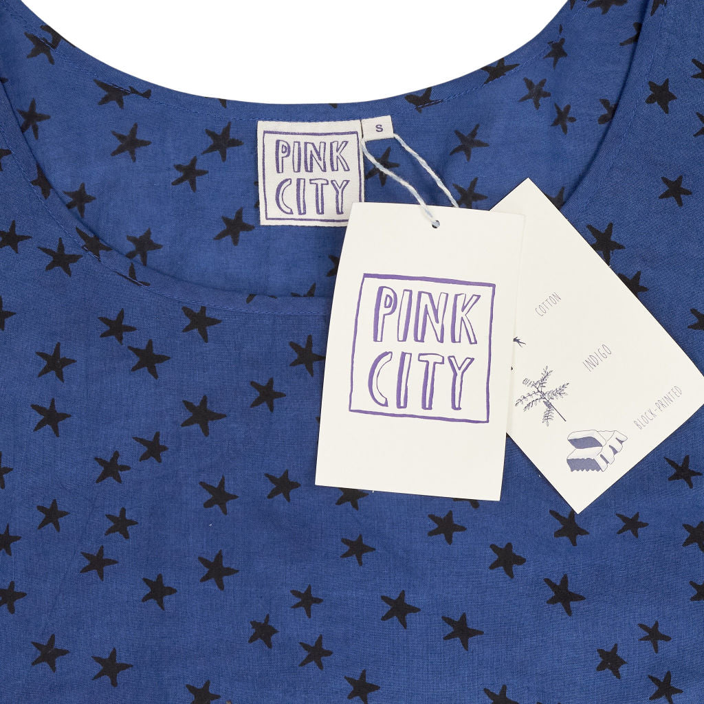 Pink City Indigo Star Print Top S