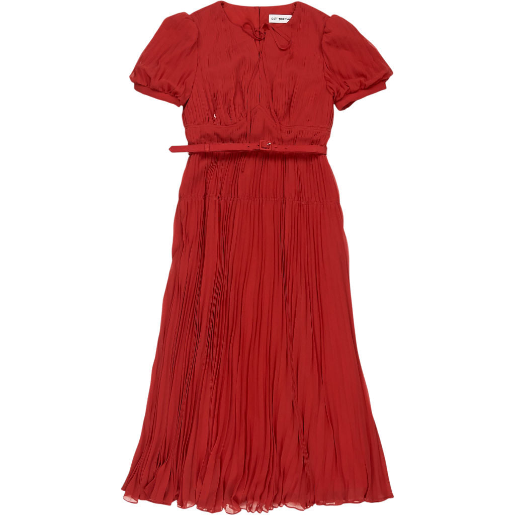 Self-Portrait Red Chiffon Midi Dress