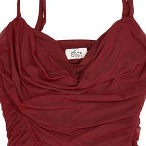 Oh Polly Wine Asymmetric Ruched Dress