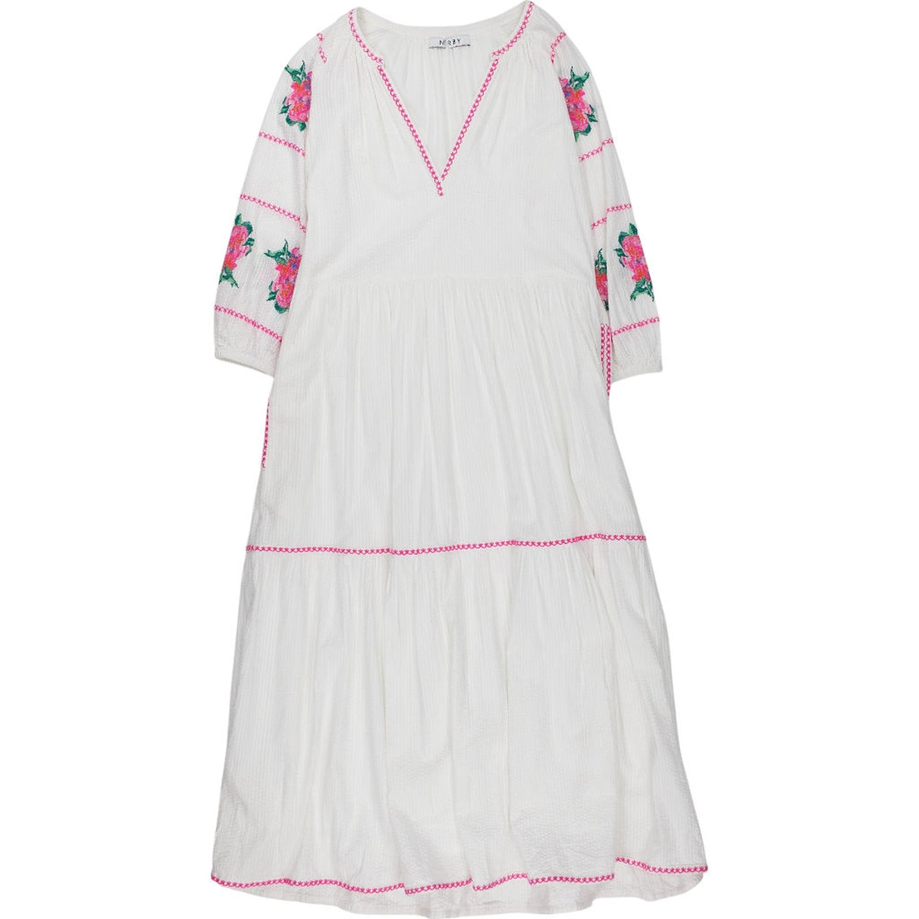 NRBY White Embroidered Midi Dress