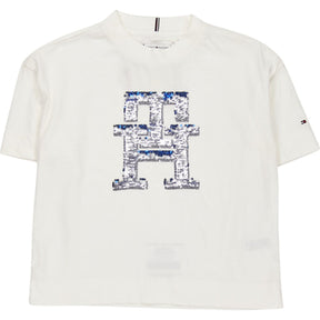Tommy Hilfiger White Monogram Sequin T-Shirt