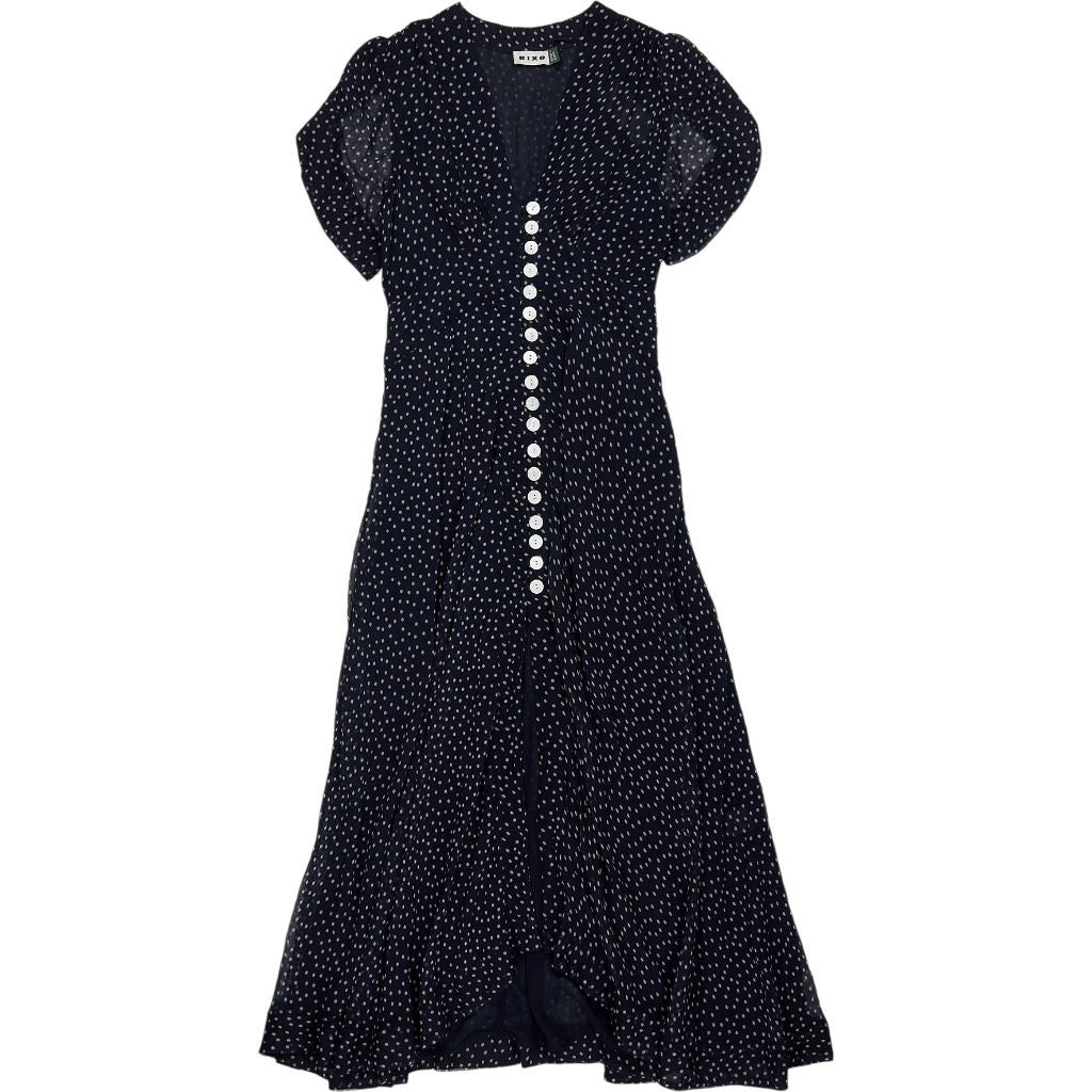 Rixo Navy Polka Dot Midi Dress