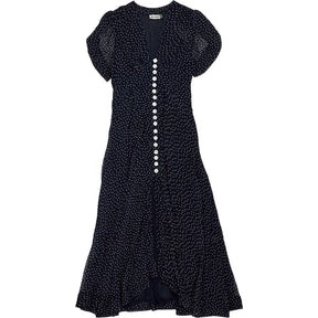 Rixo Navy Polka Dot Midi Dress