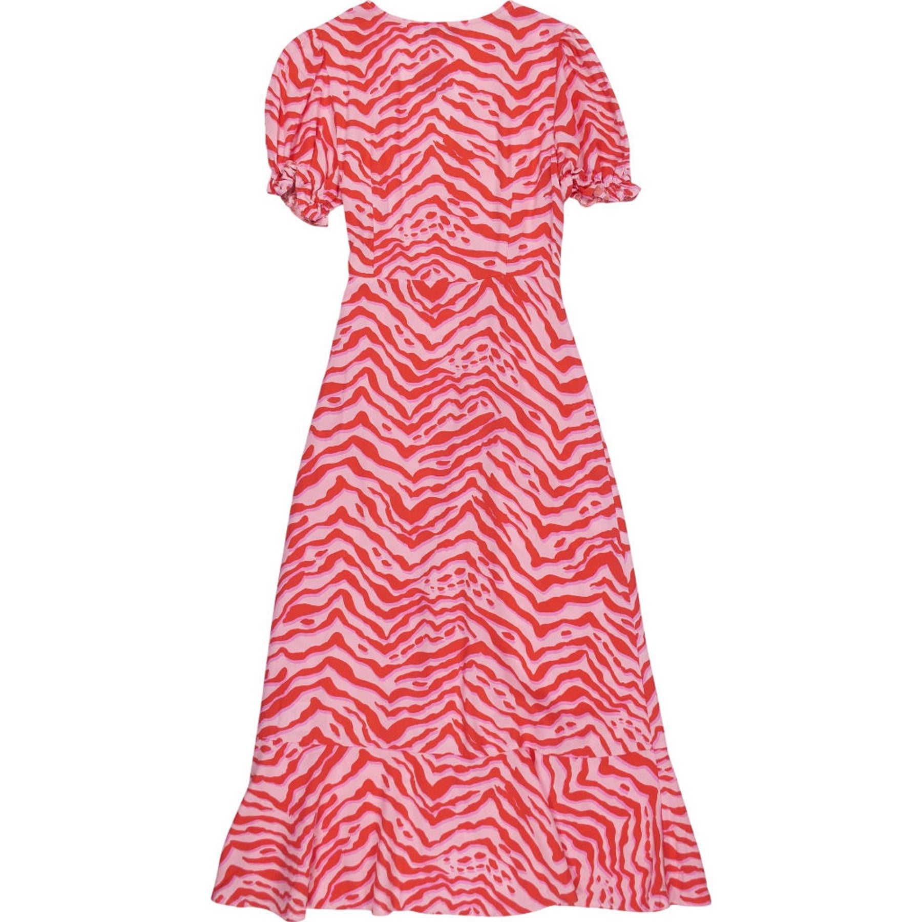 OMNES Red Pink Capri Frill Wrap Dress