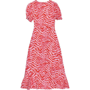 OMNES Red Pink Capri Frill Wrap Dress