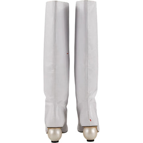 White Knee-high Boots with Pearl Heel