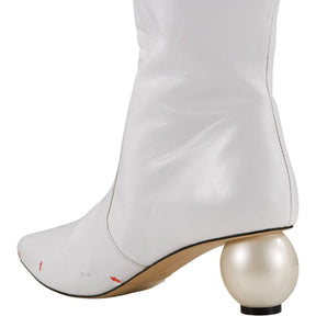 White Knee-high Boots with Pearl Heel