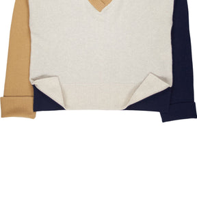 Beaufort & Blake Cream Colour Block V-Neck Jumper
