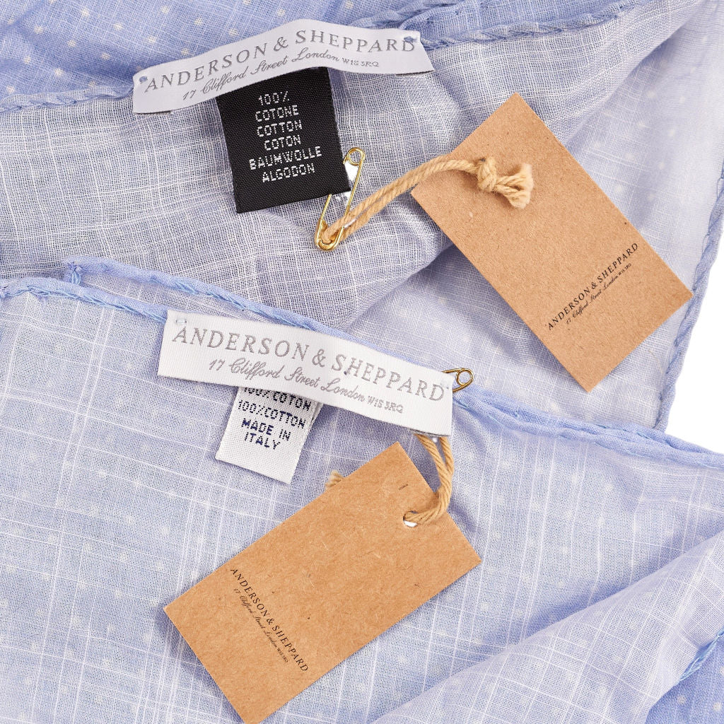 Anderson & Sheppard Sky/White Cotton Pocket Square