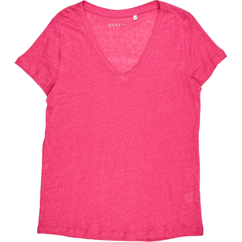 NRBY Pink Linen Slub V-Neck T-Shirt