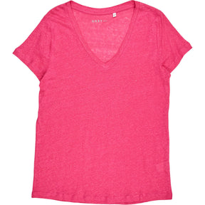 NRBY Pink Linen Slub V-Neck T-Shirt