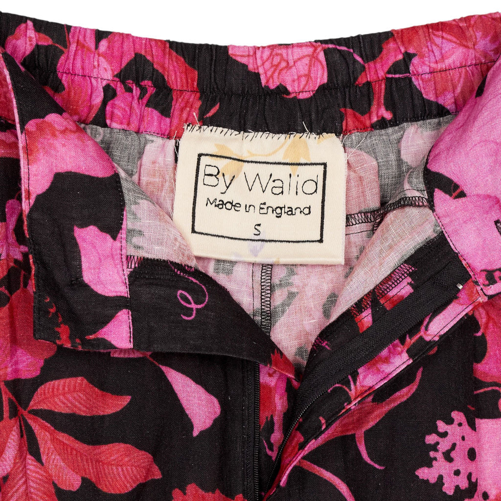 By Walid Black Pink Floral Trousers