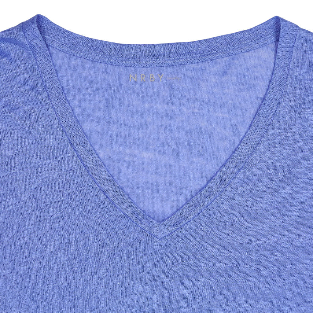 NRBY Blue Linen V-Neck T-Shirt