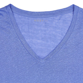 NRBY Blue Linen V-Neck T-Shirt