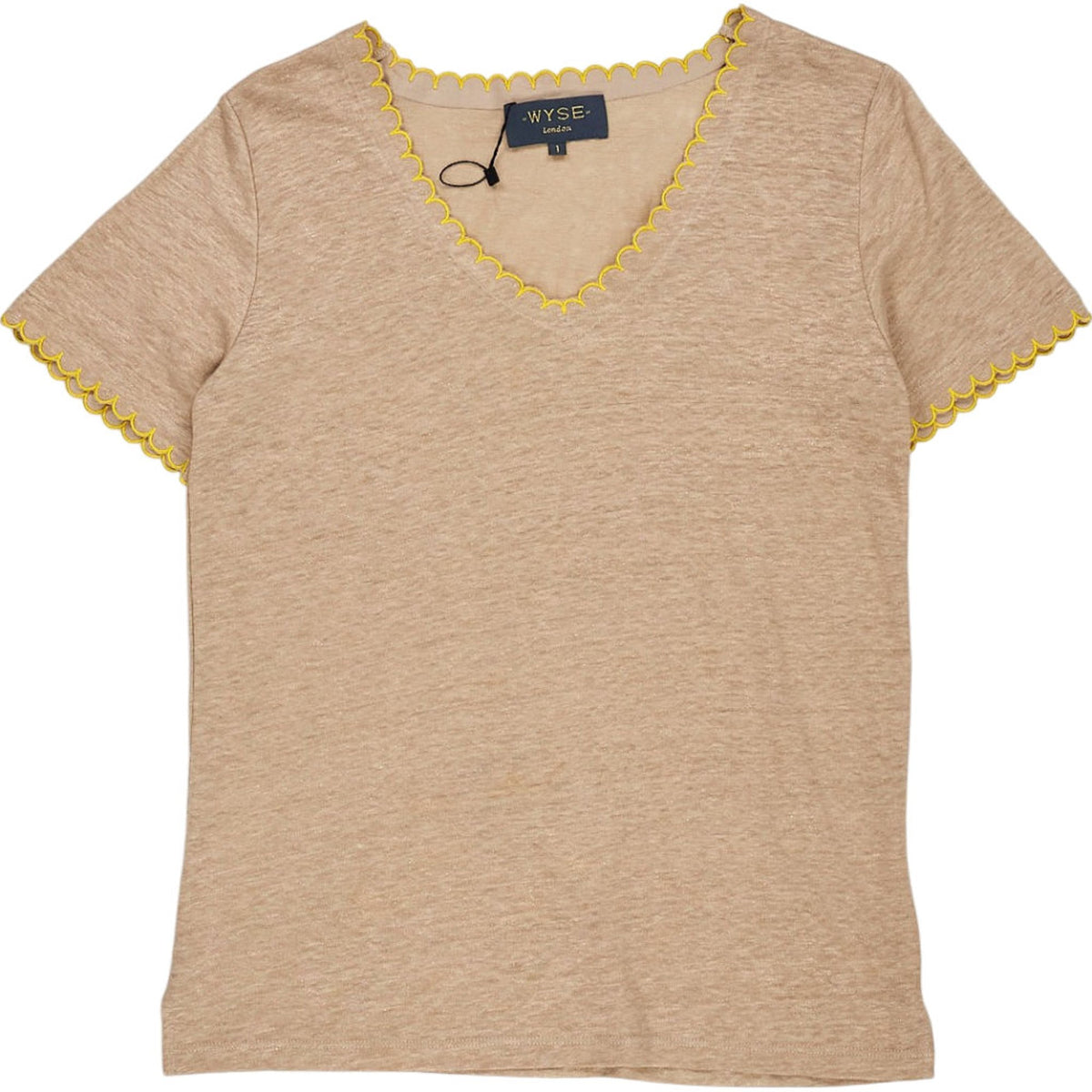 Wyse Beige Scallop Trim T-Shirt UK 8