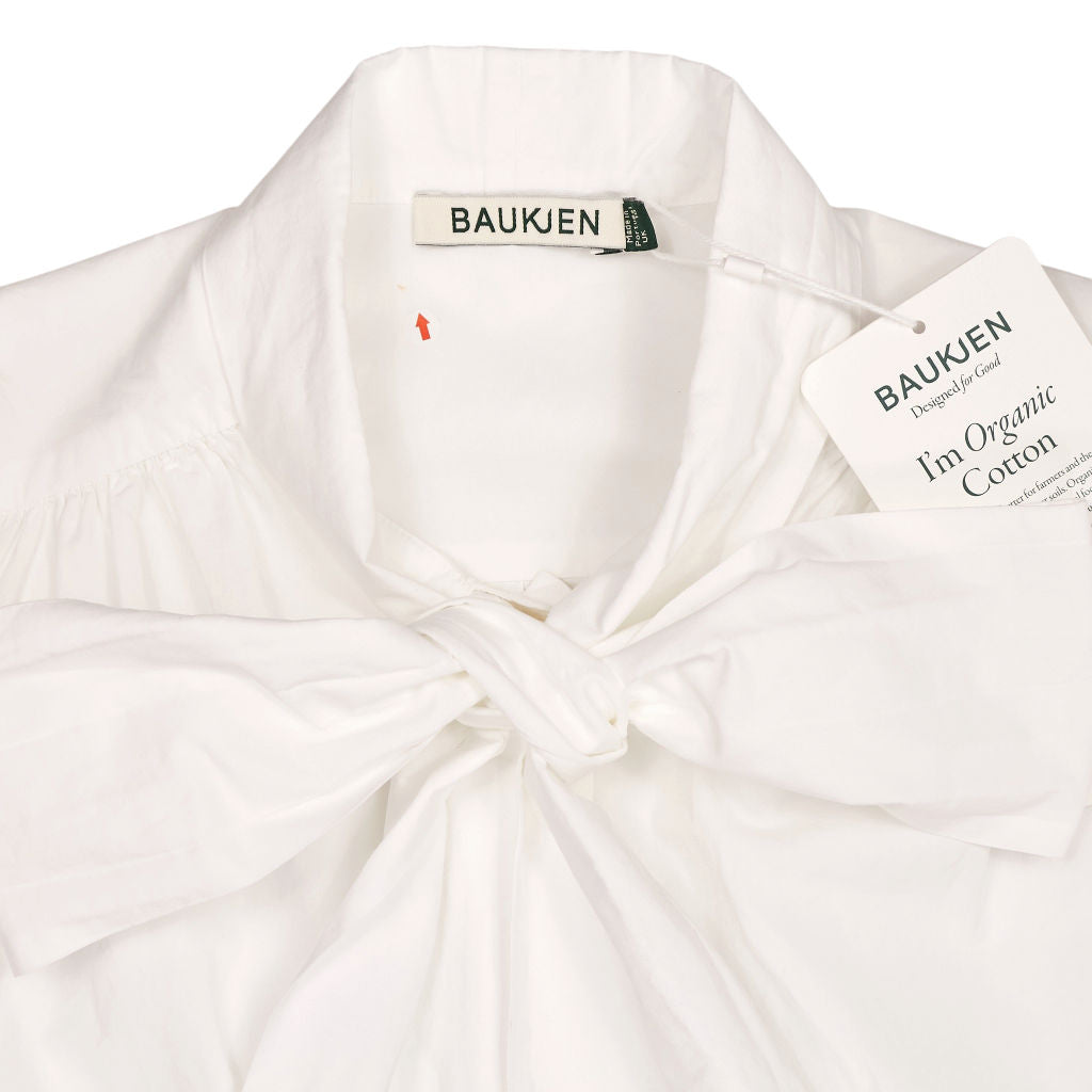 Baukjen White Araya Cotton Bow Neck Blouse