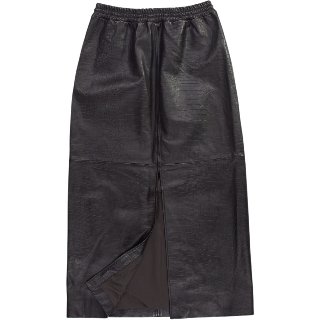 Hush Black Leather Croc Midi Skirt